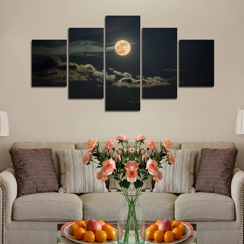 Gold Sun Cloud and Sky Landscape 5 Panels Painting Canvas Wall Decoration