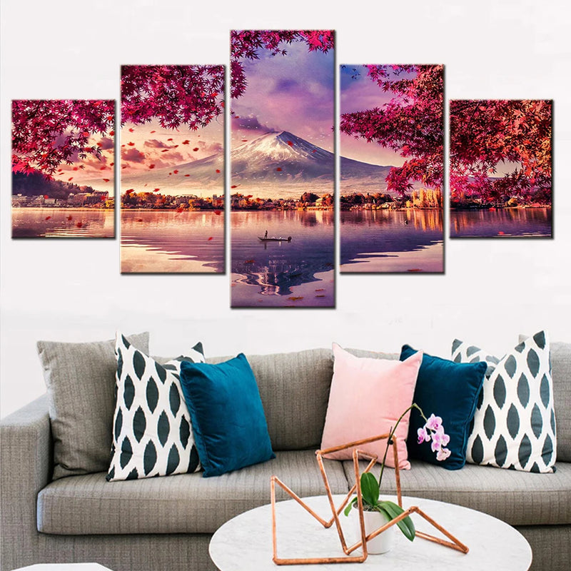 Fuji Fugaku Japan 5 Panels Painting Canvas Wall Decoration