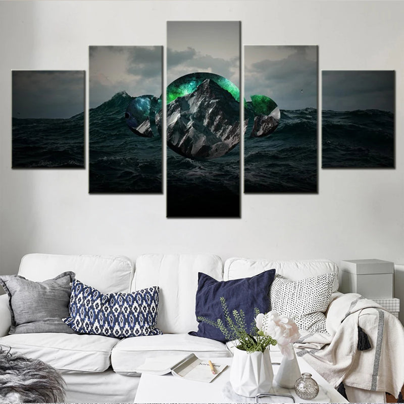 Nature Sea Mountain 5 Panels Painting Canvas Wall Decoration