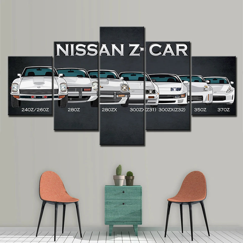 Nissan Z Historical Sports Car 5 Panels Painting Canvas Wall Decoration