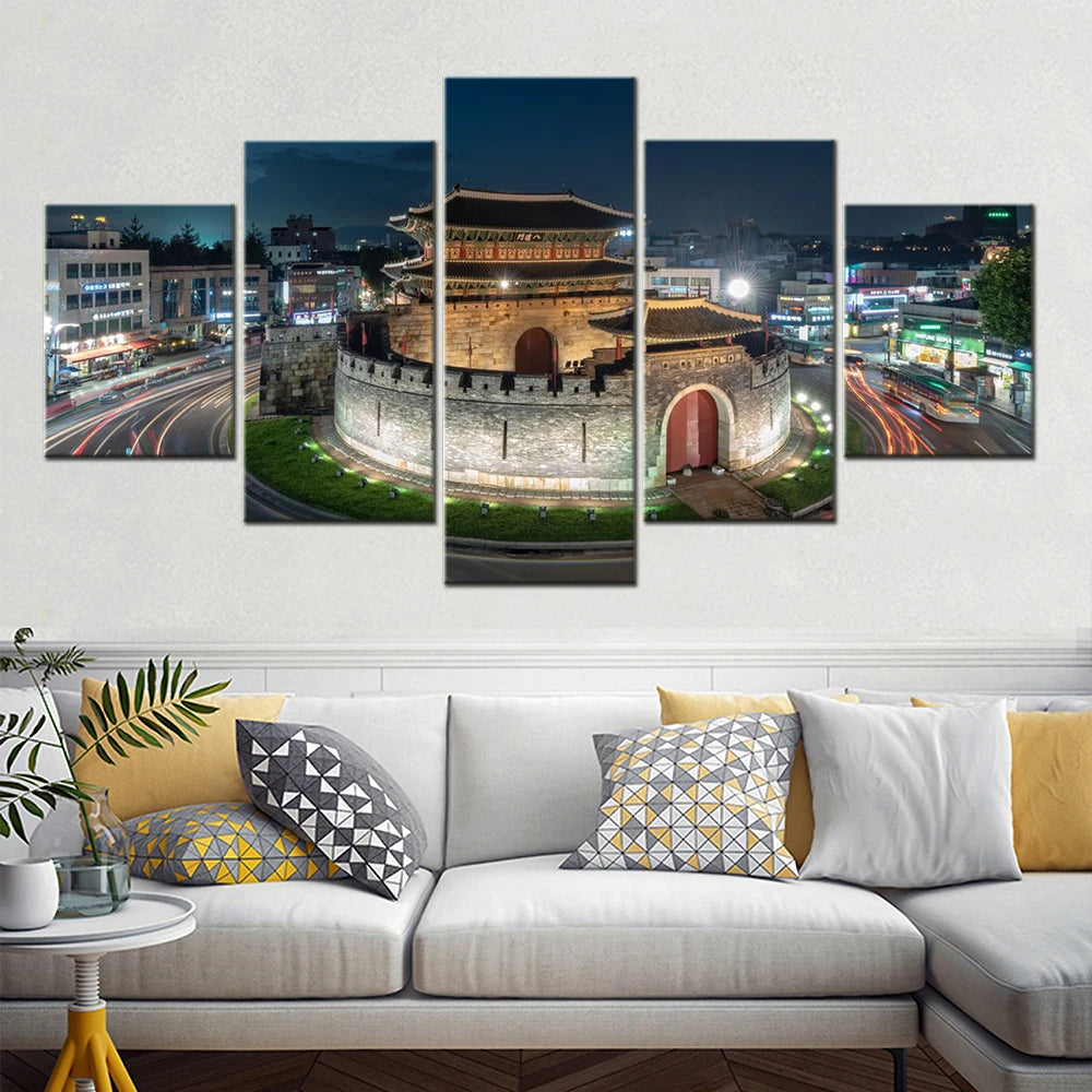 Prints South Korea Paldamun Gate 5 Panels Painting Canvas Wall Decoration