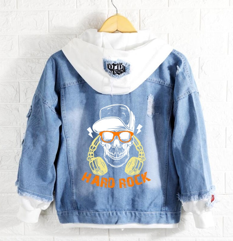 Skull Hard Rock Jeans Denim Hoodie Jacket
