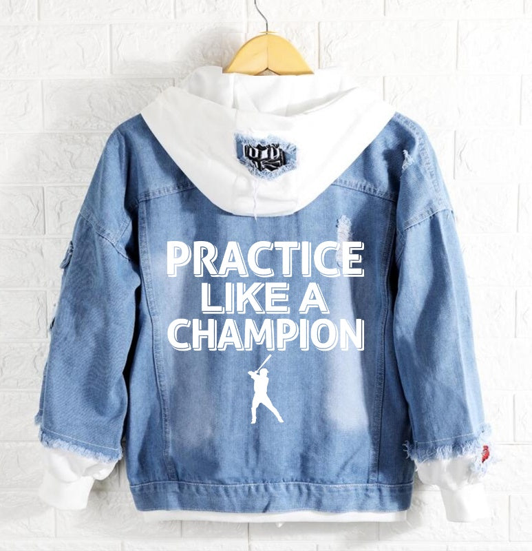 Baseball practice like a champion Jeans Denim Hoodie Jacket