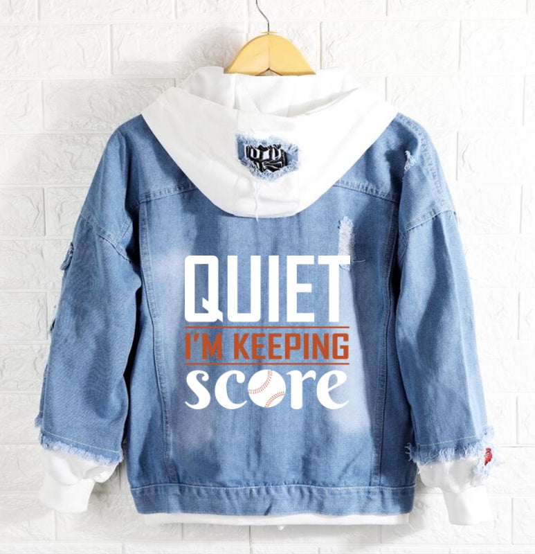 Baseball quite I'm keeping score Jeans Denim Hoodie Jacket