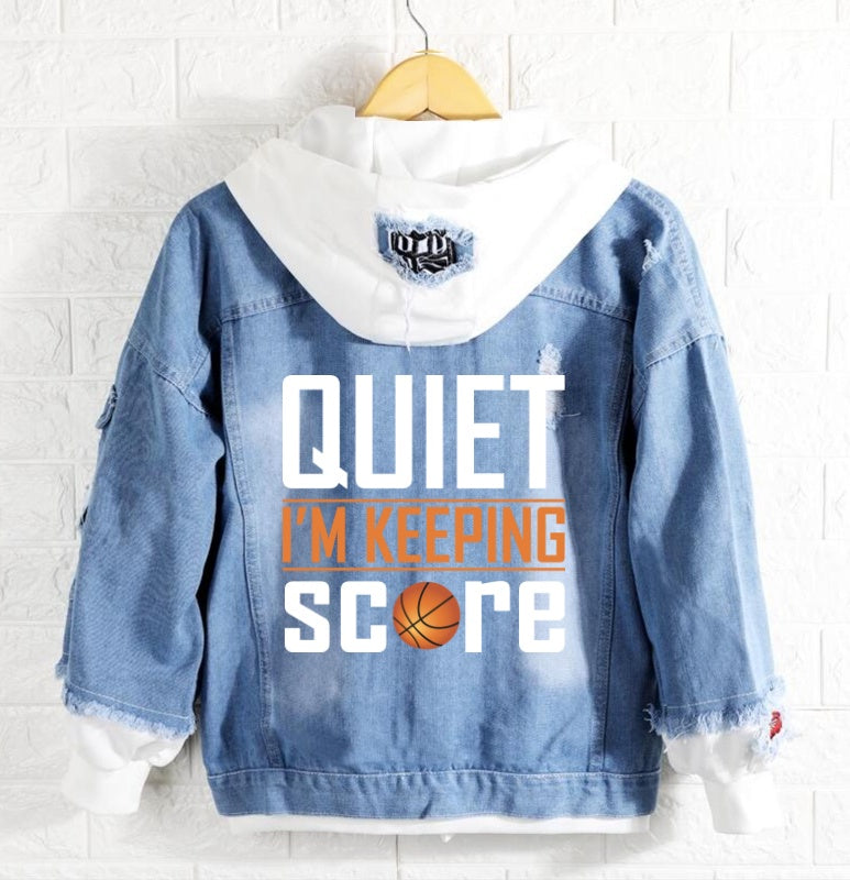 Basketball quite I'm keeping score Jeans Denim Hoodie Jacket