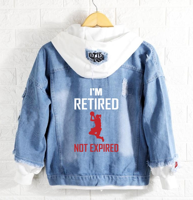 Basketball I'm retired not expired Jeans Denim Hoodie Jacket
