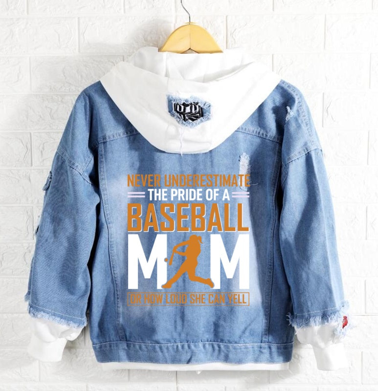 The pride of a baseball mom Jeans Denim Hoodie Jacket