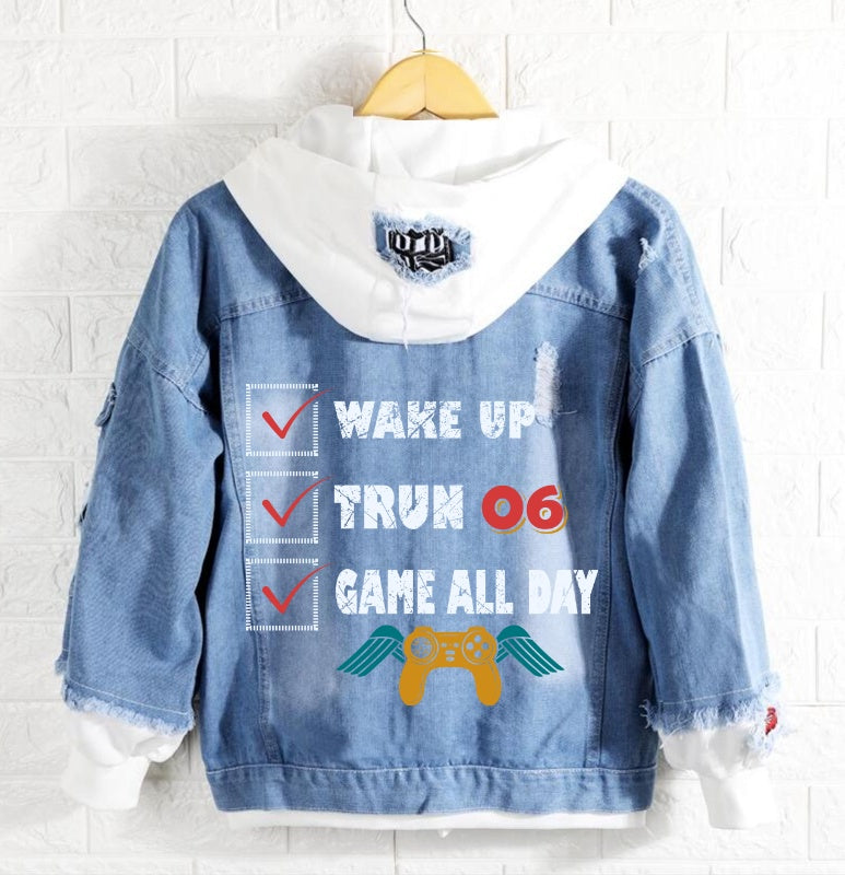 Wake up trun 06 game all day Denim Hoodie Jacket