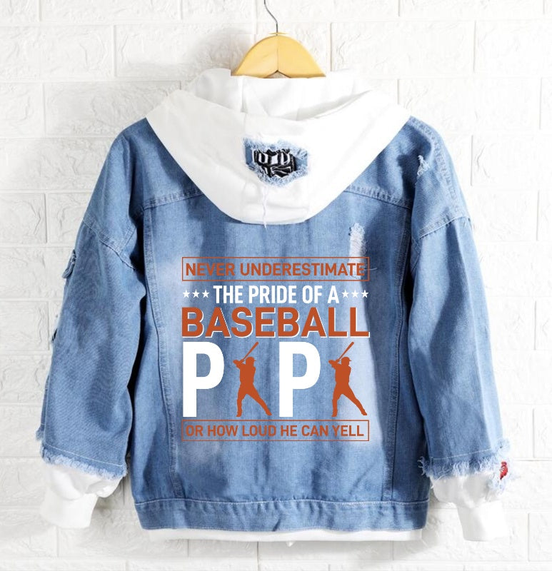 The pride of a baseball papa Jeans Denim Hoodie Jacket