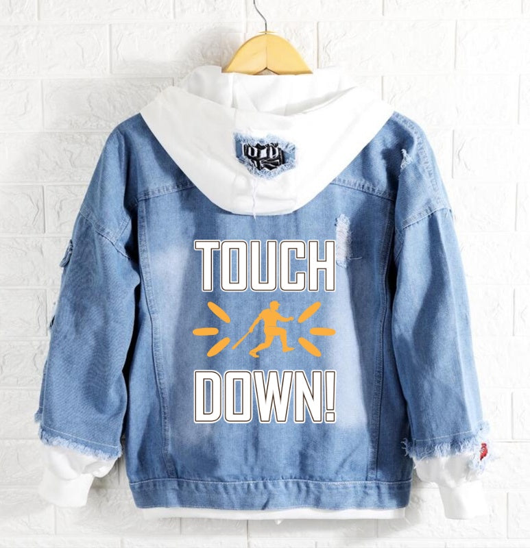 Baseball touch down Jeans Denim Hoodie Jacket