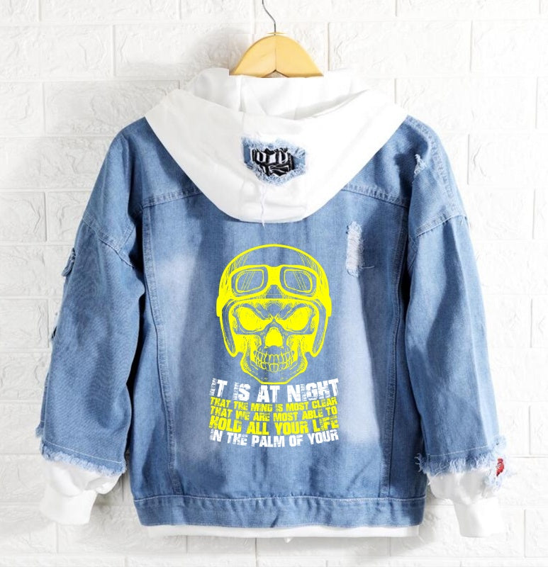 Skull it is t night Jeans Denim Hoodie Jacket