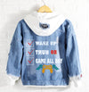 Wake up trun 08 game all day Denim Hoodie Jacket
