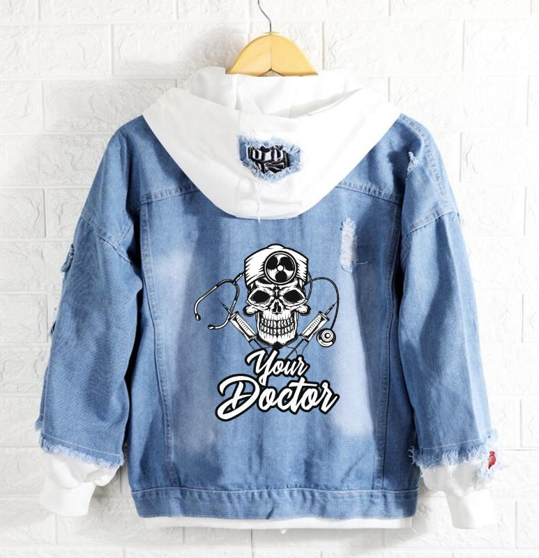 Skull Your Doctor Jeans Denim Hoodie Jacket