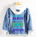 Warning gamer hard at work Denim Hoodie Jacket