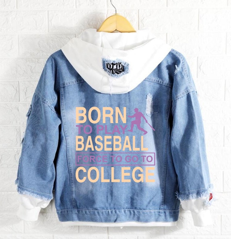 Born to play baseball Jeans Denim Hoodie Jacket