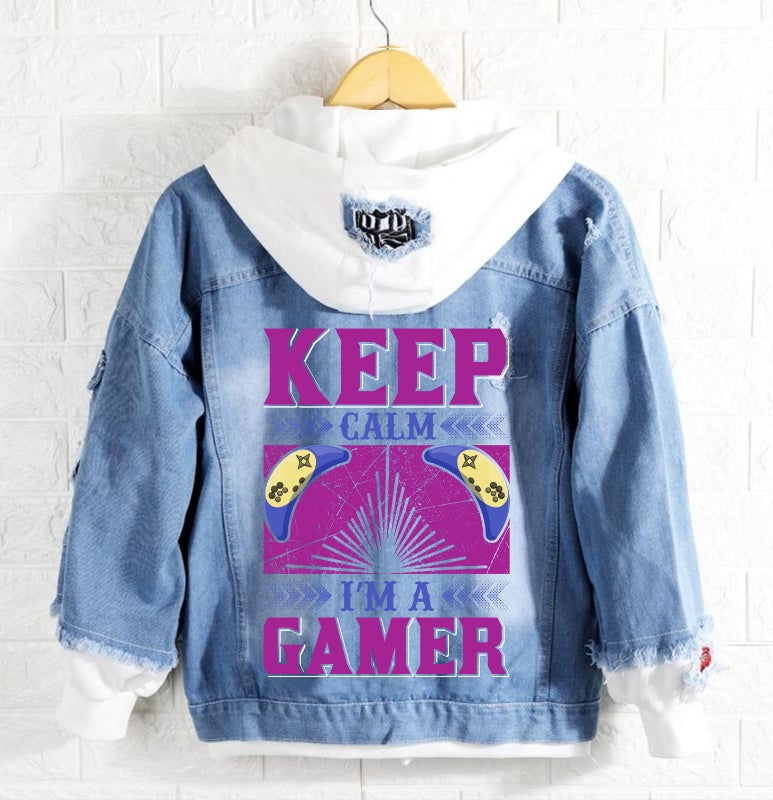 Keep calm I'm a gamer Denim Hoodie Jacket