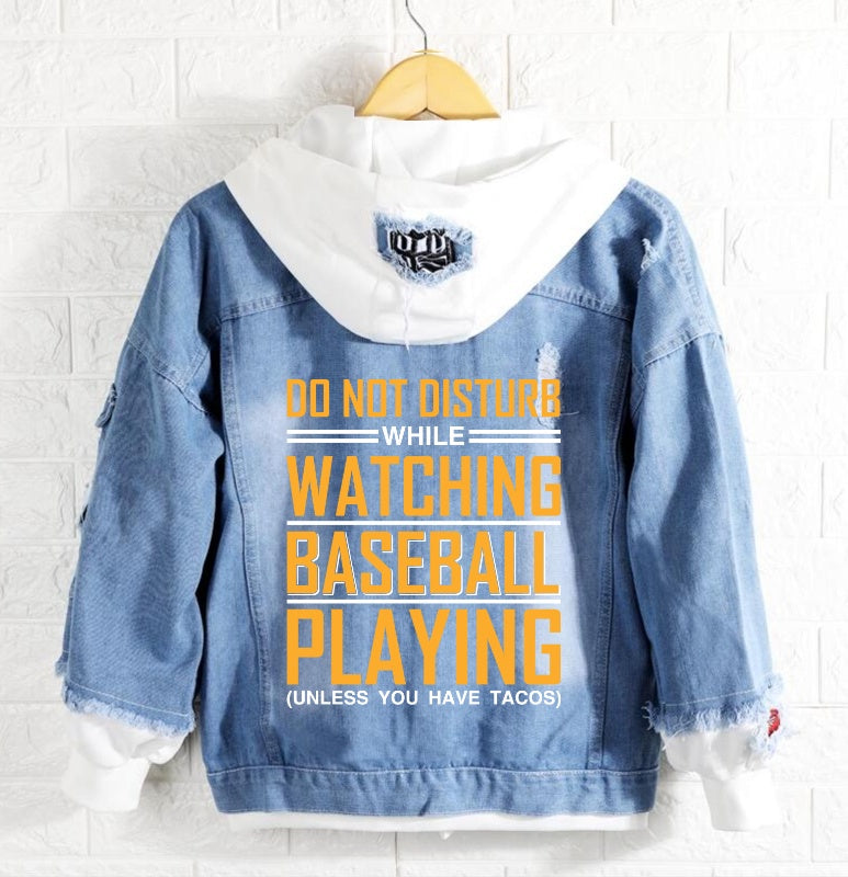 Do not disturb while watching baseball playing Jeans Denim Hoodie Jacket