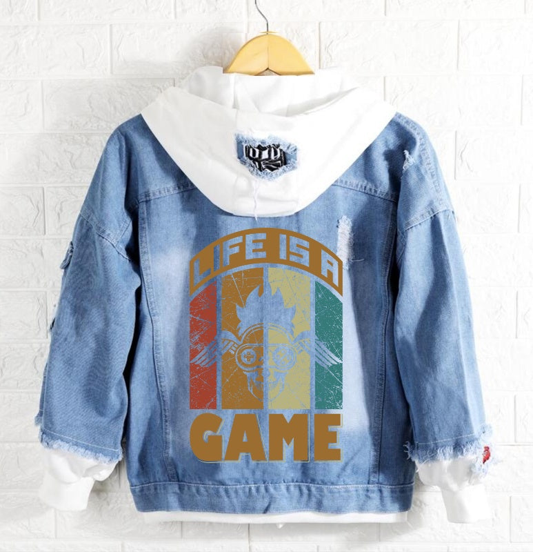 Life is a game Denim Hoodie Jacket