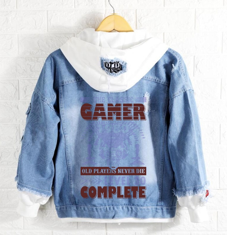 Gamer old player never die Denim Hoodie Jacket