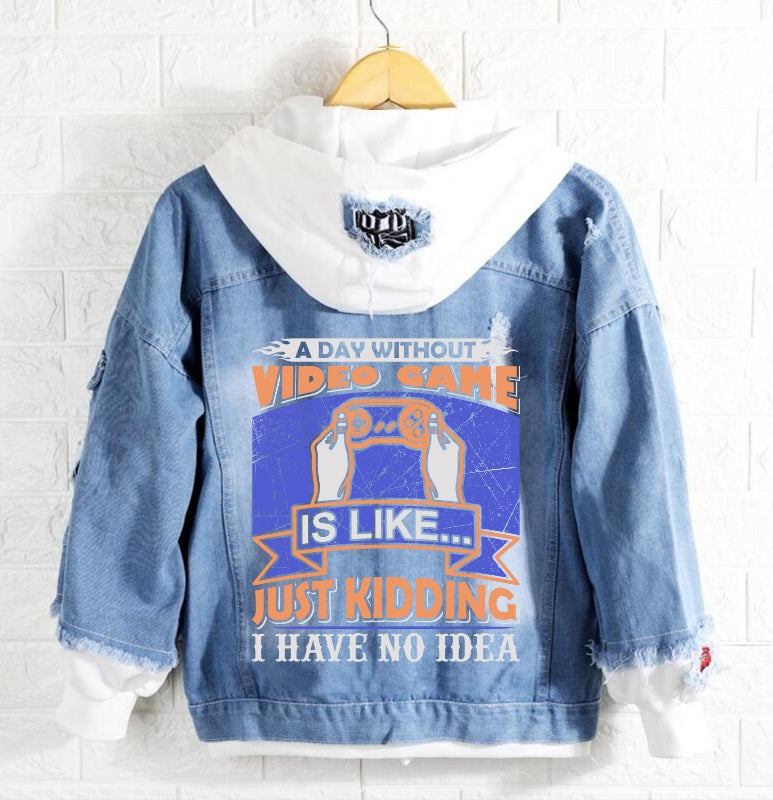 A day without video game Denim Hoodie Jacket