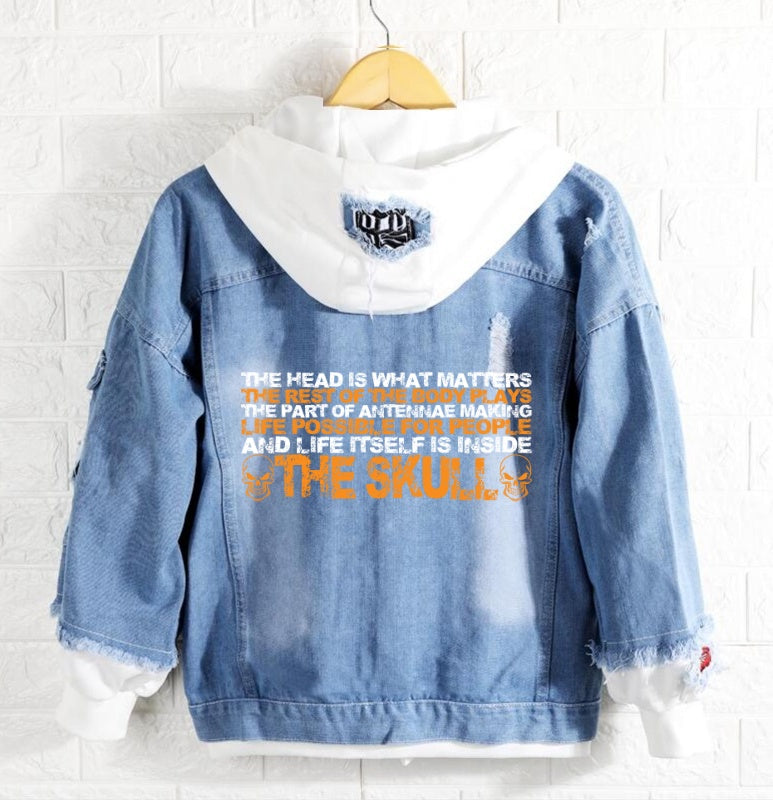 Life itself is inside the skull Jeans Denim Hoodie Jacket