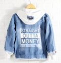 Straight outta money I have basketball twins Jeans Denim Hoodie Jacket