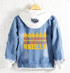 Hate is haveming vulture beaks descending on a place of skulls Jeans Denim Hoodie Jacket