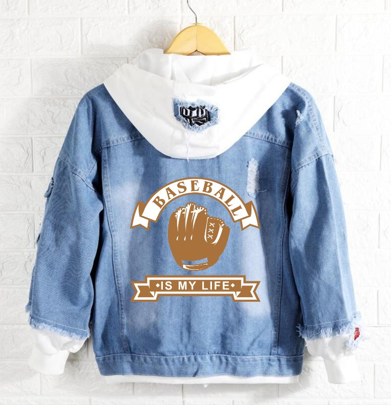 Baseball is my life Jeans Denim Hoodie Jacket