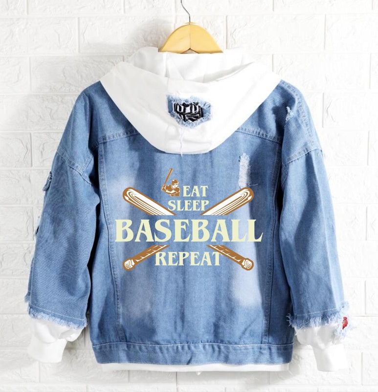 Baseball play hard Jeans Denim Hoodie Jacket