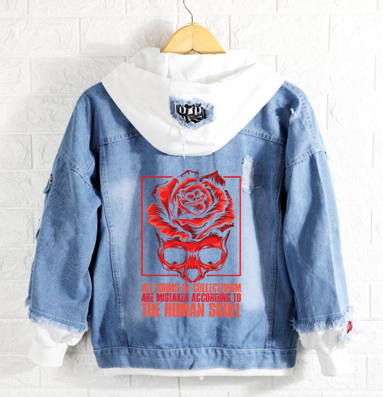 The human skull Jeans Denim Hoodie Jacket