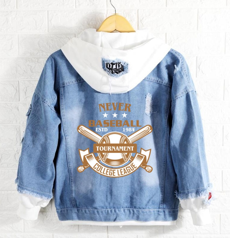 Baseball college league Jeans Denim Hoodie Jacket