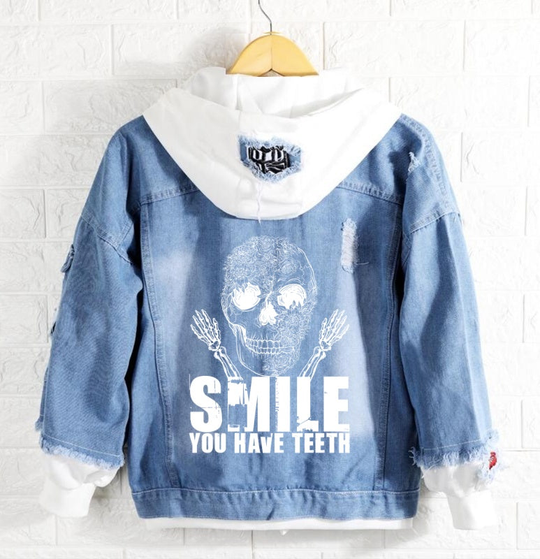 Skull smile you have teeth Jeans Denim Hoodie Jacket