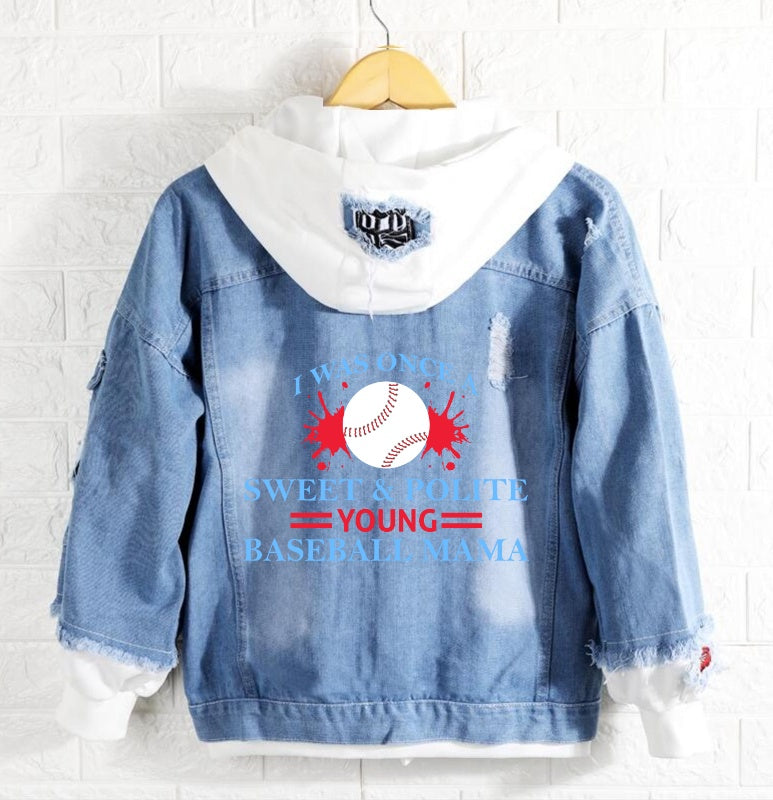Young baseball Mama Jeans Denim Hoodie Jacket