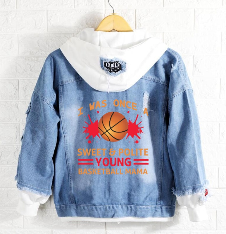 Young Basketball Mama Jeans Denim Hoodie Jacket
