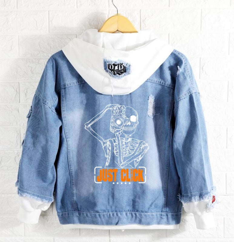 Skull just click Jeans Denim Hoodie Jacket
