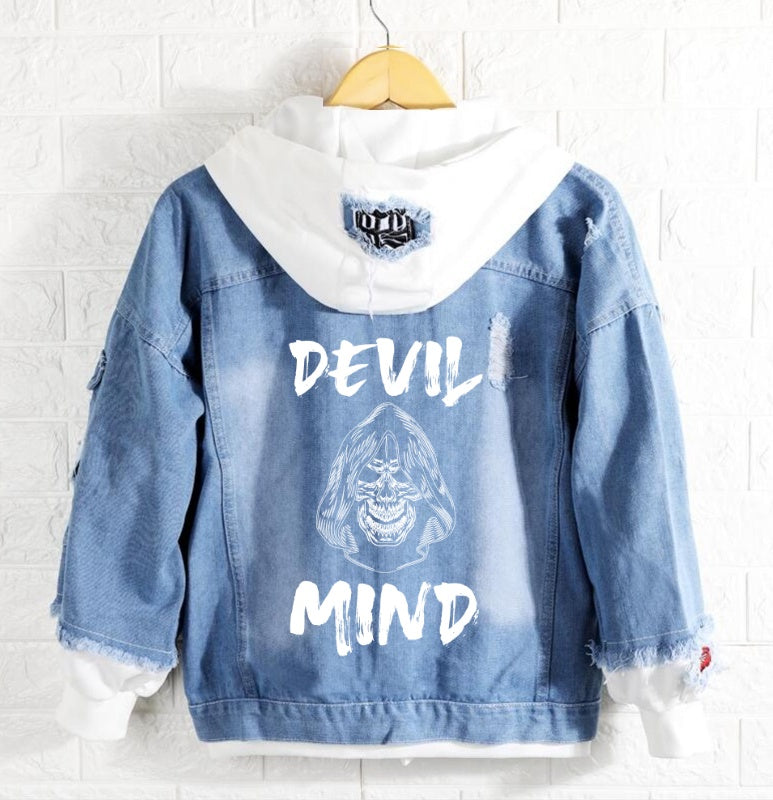 Skull devil mind Jeans Denim Hoodie Jacket