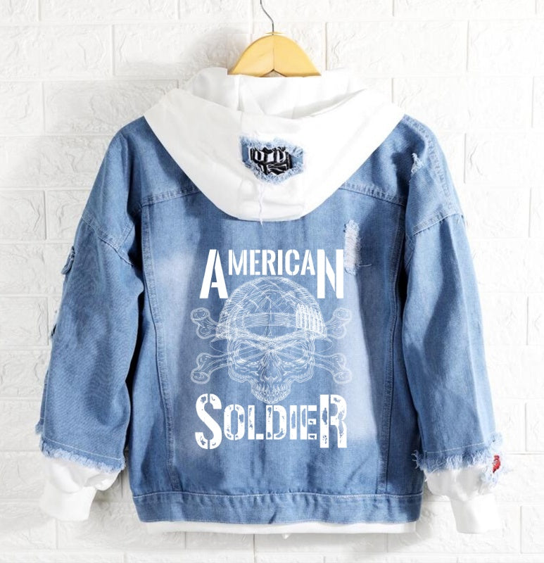 Skull American soldier Jeans Denim Hoodie Jacket