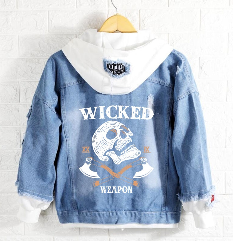 Skull Wicked weapon Jeans Denim Hoodie Jacket