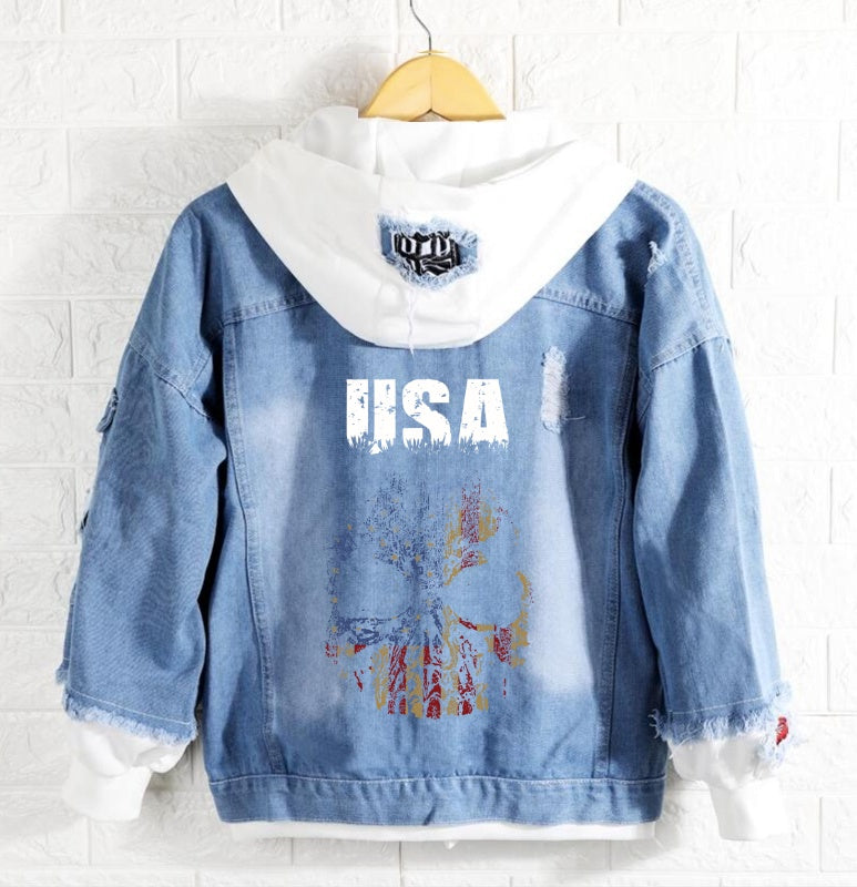 Skull USA Jeans Denim Hoodie Jacket