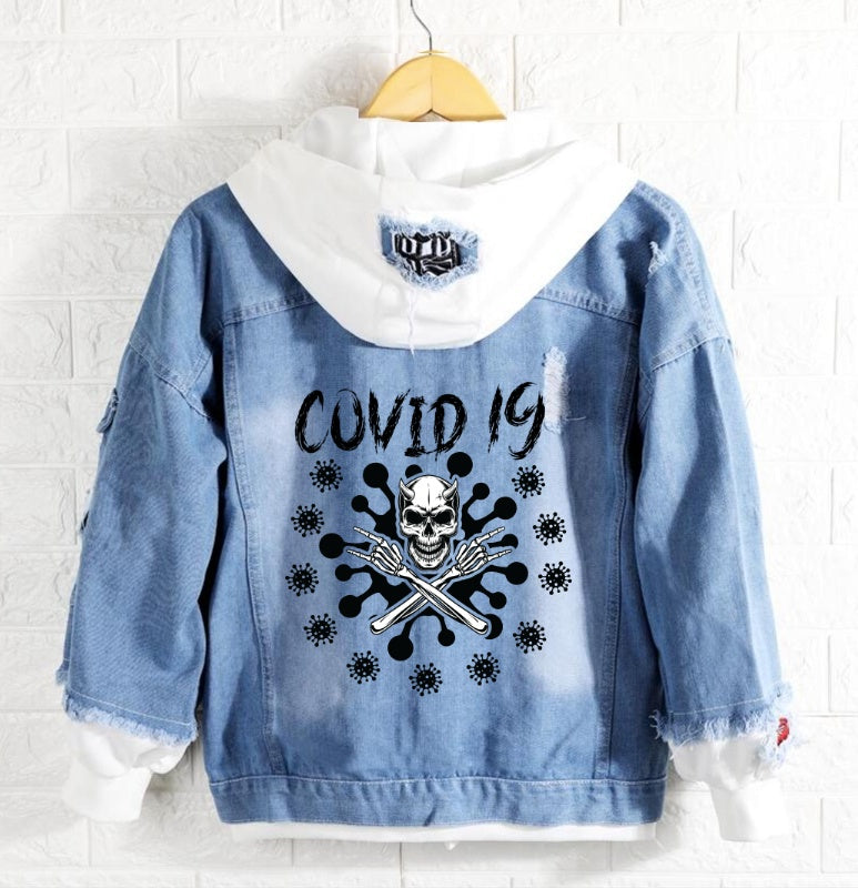 Skull COVID19 Jeans Denim Hoodie Jacket