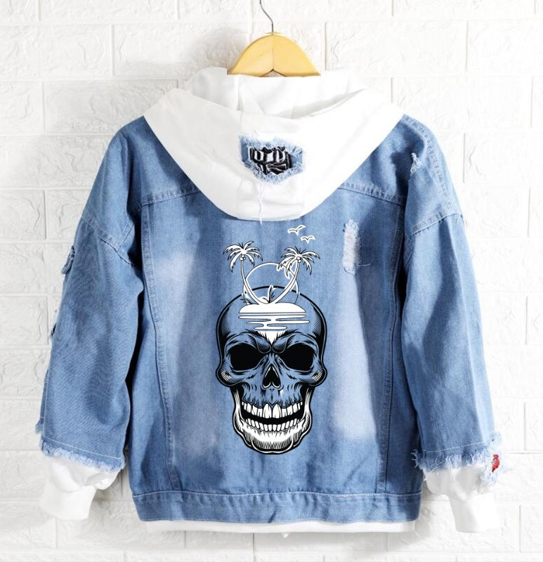 Skull beach Jeans Denim Hoodie Jacket