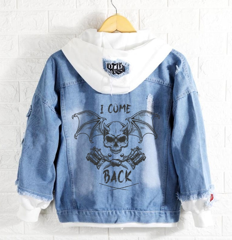 Skull I come back Jeans Denim Hoodie Jacket