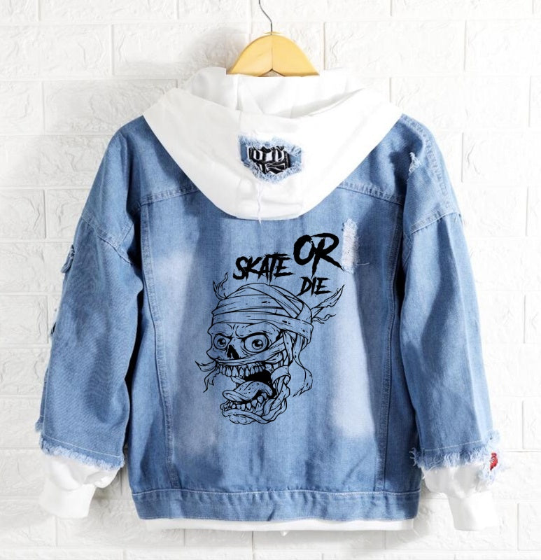 Skull skate or die Jeans Denim Hoodie Jacket