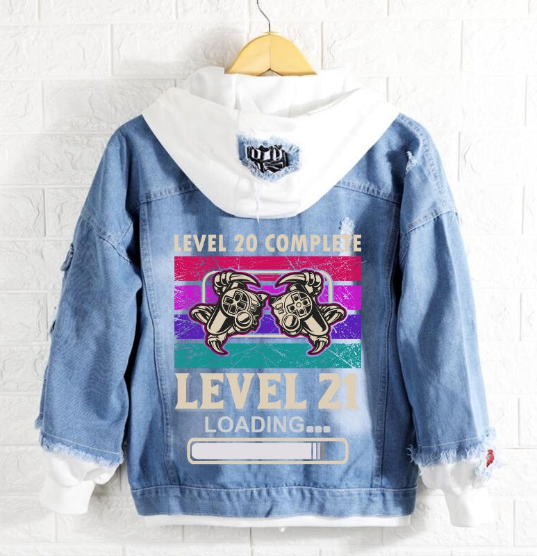 Level 20 complete level 21 loading Jeans Denim Hoodie Jacket