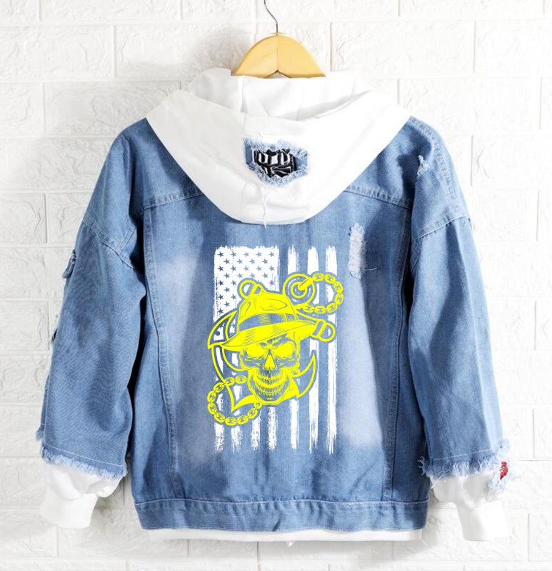 Skull American white flag Jeans Denim Hoodie Jacket