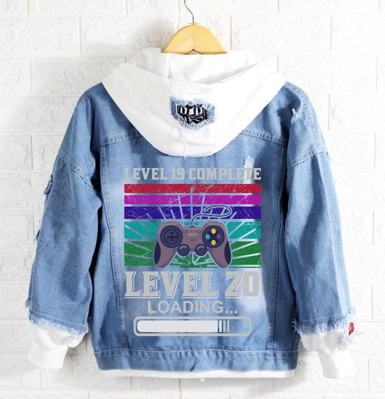 Level 19 complete level 20 loading Jeans Denim Hoodie Jacket