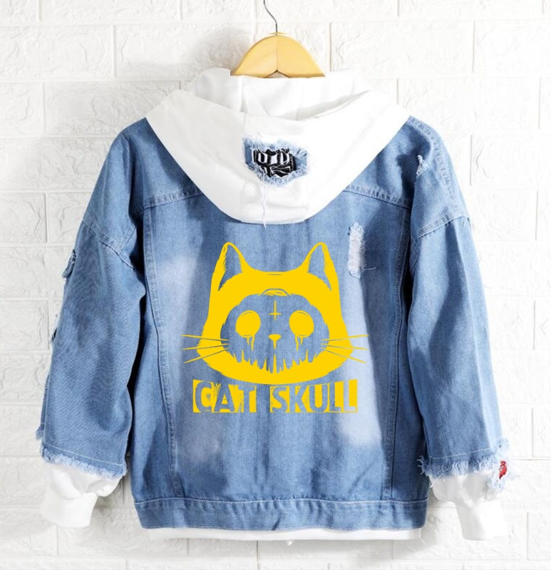 Cat Skull Jeans Denim Hoodie Jacket