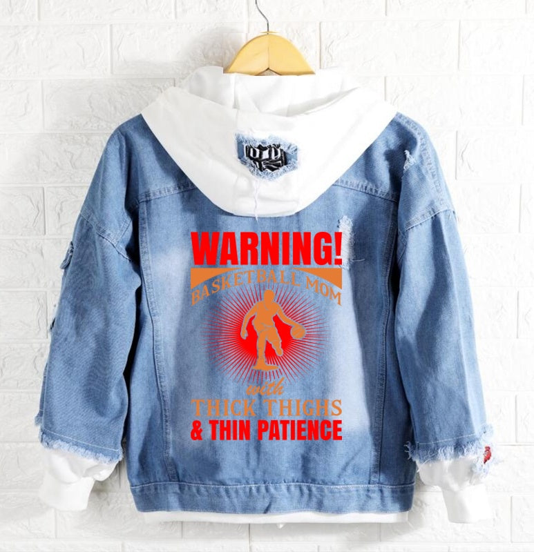 Warning basketball mom Jeans Denim Hoodie Jacket