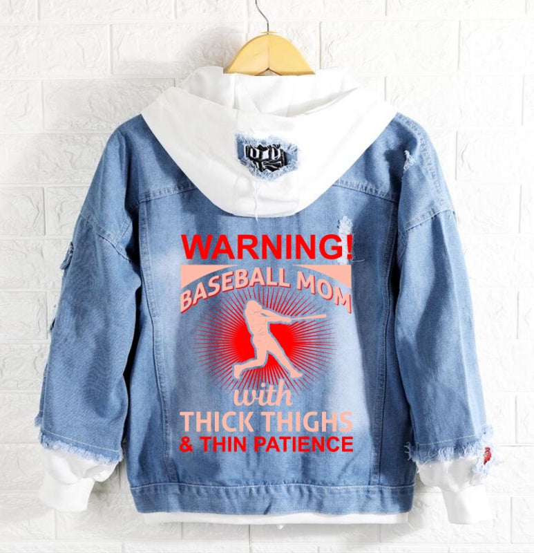 Warning baseball mom Jeans Denim Hoodie Jacket
