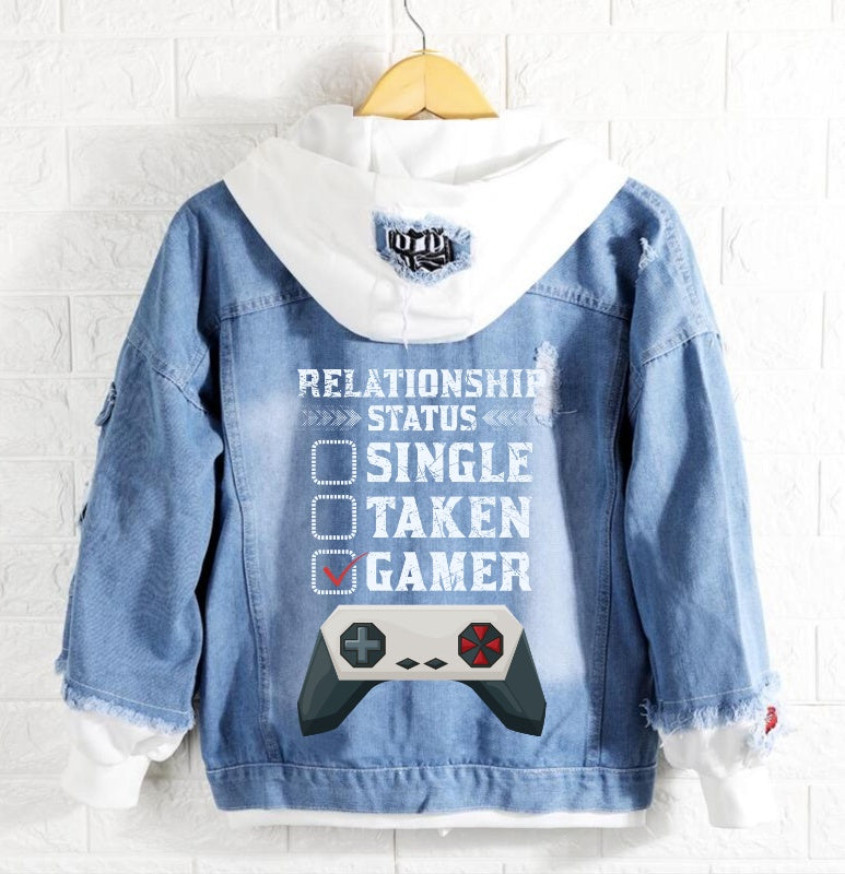 Relationship status single taken gamer Jeans Denim Hoodie Jacket